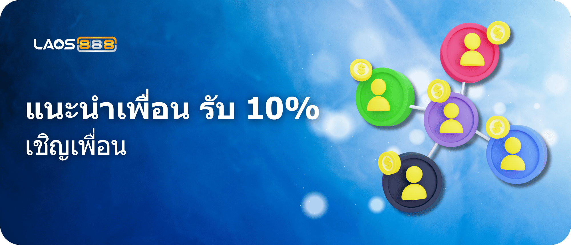 Laos888 Promotion เติบโตไปด้วยกัน: รับรางวัลโบนัสแนะนำเพื่อน 10%!