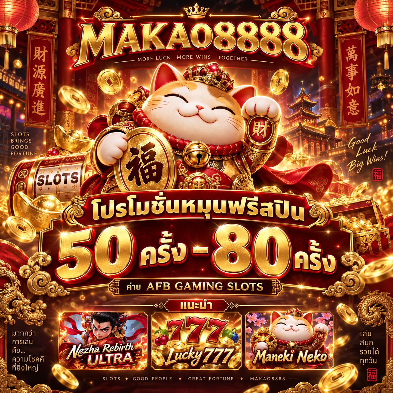 Makao8888 Promotion โปรโมชั่นหมุนฟรีสปิน AFB GAMING SLOTS เกมสล็อตรับ 50-80 ครั้ง