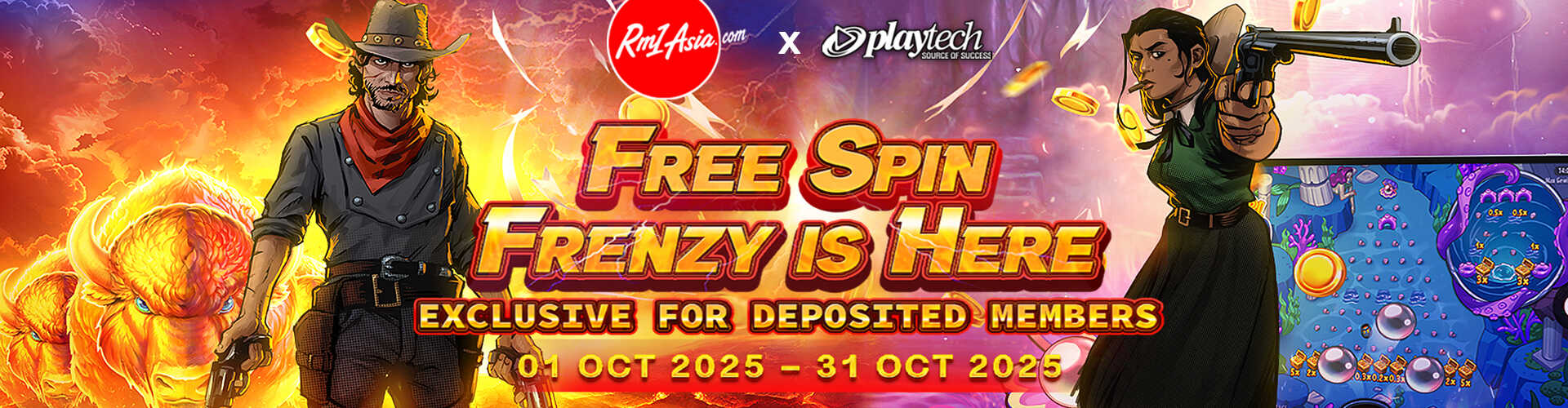RM1ASIA Promotion 50-70 Playtech Frenzy: 免费旋转