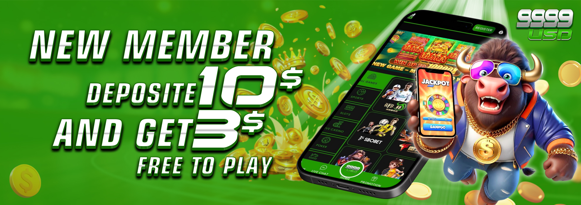 9999USD  Promotion New member claim promotion $10 Free $3