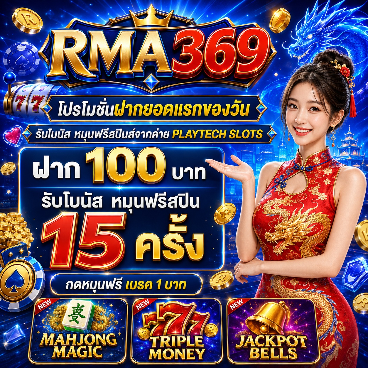 RMA369 Promotion ໂປຣໂມຊັ່ນຝາກເງີນຍອດແລກຂອງວັນ ຄ້າຍ PLAYTECH SLOTS 